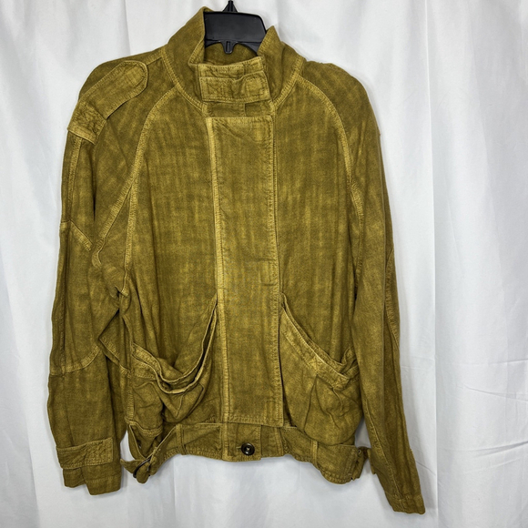 Free People Jade Safari Bomber Jacket Embroidered Gold Brown Linen S Grunge - Picture 2 of 14